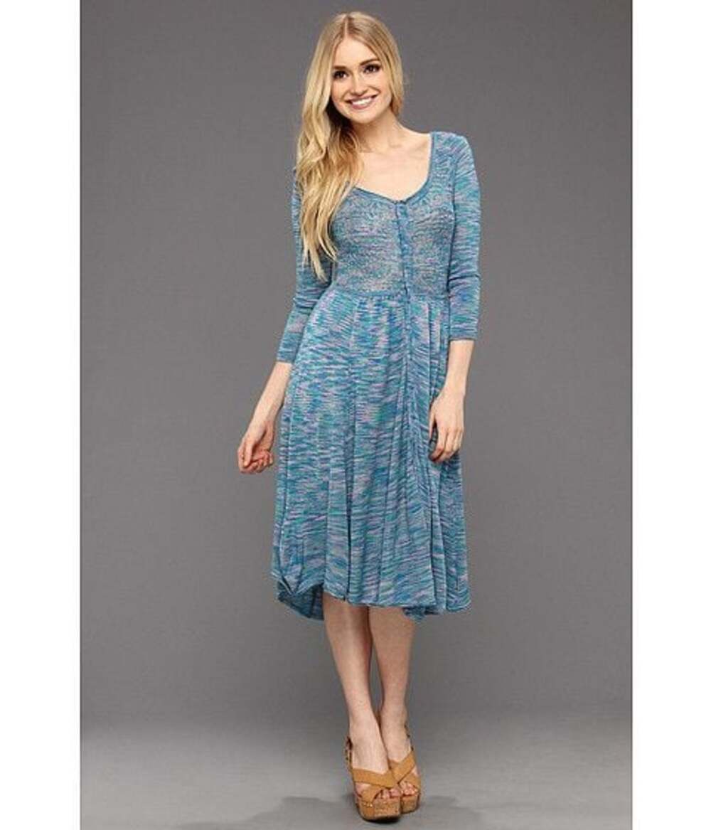 Free People Long Sleeve Space Dye Henley Knit Button-Up Midi Dress